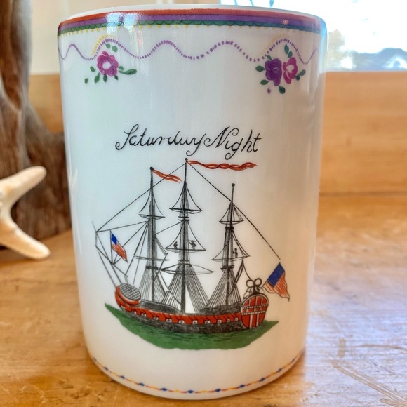 Amazing VERY RARE Vintage Oversized French Limoges Nautical Ship Mug - Picture 1 of 11